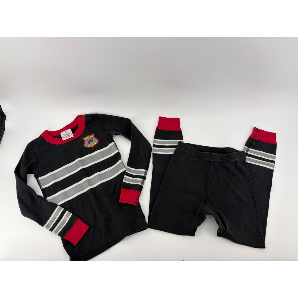 Hanna Andersson Kids 6-7 Black Fire Chief Pajama Set Organic Cotton Striped PJs
